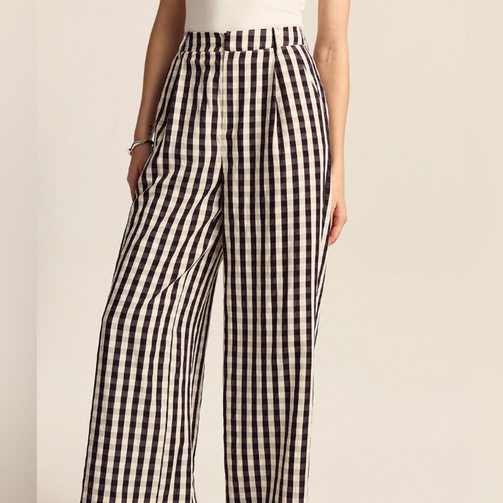 Commense Black and White Checkered Wide Leg Pants